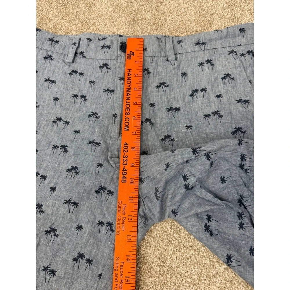 Banana‎ Republic Aiden Shorts Mens 34 Blue Palm Tree Print Linen Cotton Tropical